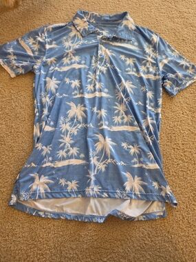 Men's Blue Tropical Print Polo Shirt